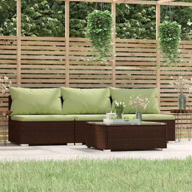 Set Mobili da Giardino 4 pz con Cuscini in Polyrattan Marrone