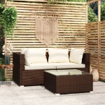 Set Divani da Giardino 3 pz con Cuscini in Polyrattan Marrone