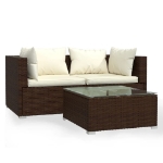 Set Divani da Giardino 3 pz con Cuscini in Polyrattan Marrone