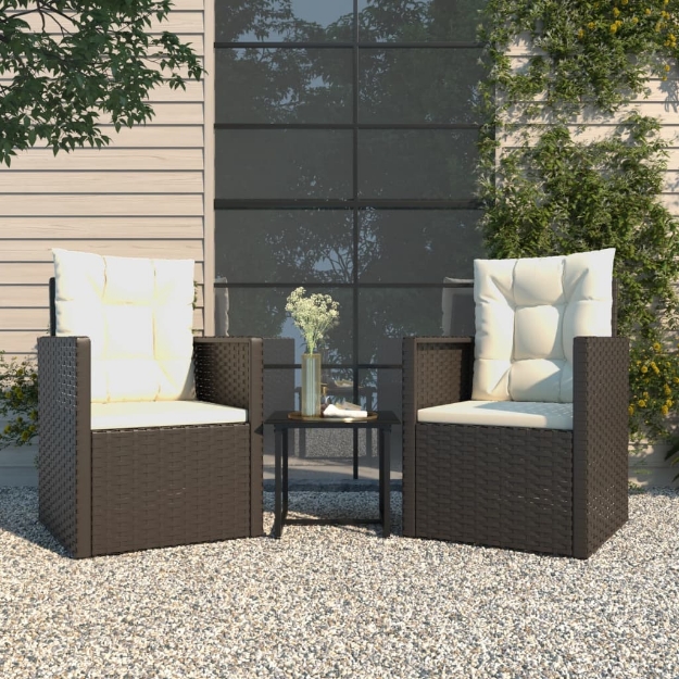 Set Divani da Esterno 3 pz con Cuscini in Polyrattan Nero