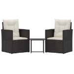 Set Divani da Esterno 3 pz con Cuscini in Polyrattan Nero