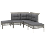 Set Divani da Giardino 5 pz con Cuscini in Polyrattan Grigio