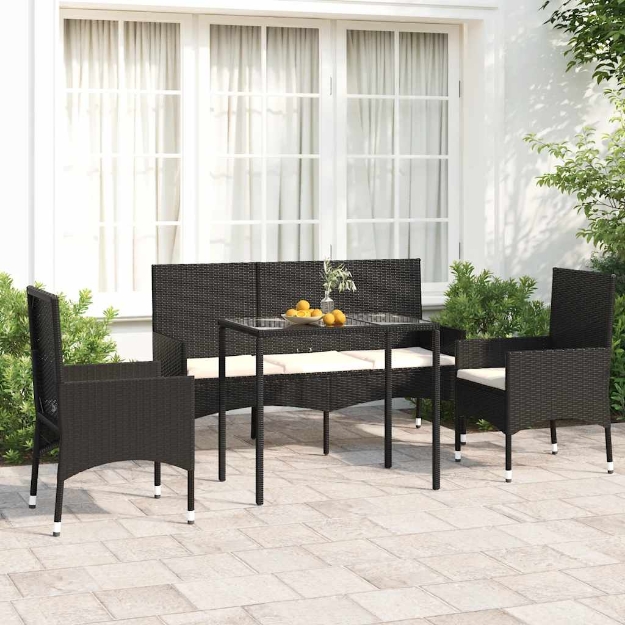 Set Divani da Giardino 4 pz con Cuscini Nero in Polyrattan