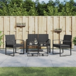 Set da Pranzo da Giardino 5 pz Nero con Cuscini in Rattan PP