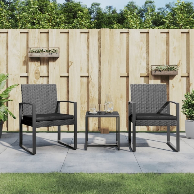 Set Pranzo da Giardino 3 pz con Cuscini Rattan PP Grigio Scuro