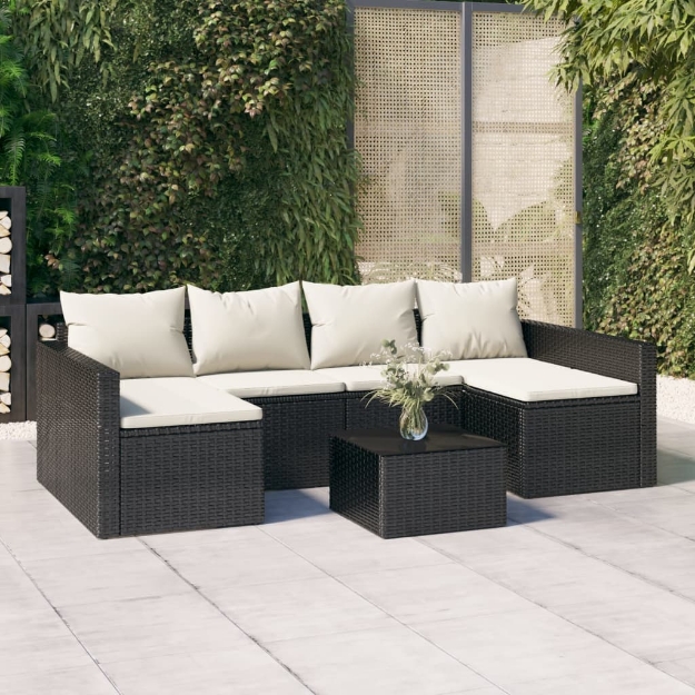 Set da Giardino 2 pz con Cuscini Nero in Polyrattan