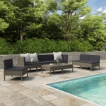 Set Divani da Giardino 9 pz con Cuscini in Polyrattan Grigio