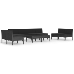 Set Divani da Giardino 10 pz con Cuscini in Polyrattan Nero