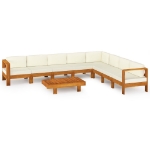 Set Divani Giardino 9 pz Cuscini Bianco Crema in Legno d'Acacia