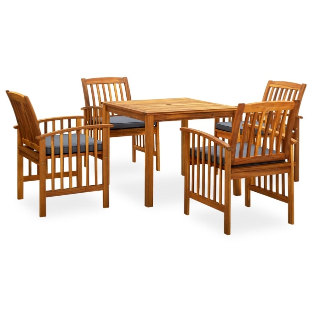 Set da Pranzo da Giardino 5 pz con Cuscini Massello di Acacia