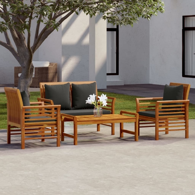 Set Salotto da Giardino 4pz con Cuscini Legno Massello Acacia