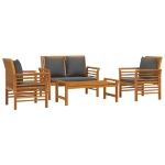 Set Salotto da Giardino 4pz con Cuscini Legno Massello Acacia