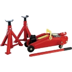 Carpoint Set Cric a Carrello e 2 Supporti Asse 2000 kg Rosso