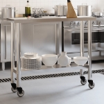 Tavolo da Lavoro Cucina con Ruote 110x30x85 cm in Acciaio Inox