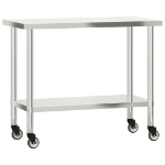 Tavolo da Lavoro Cucina con Ruote 110x55x85 cm in Acciaio Inox