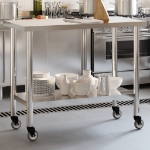 Tavolo da Lavoro Cucina con Ruote 110x55x85 cm in Acciaio Inox