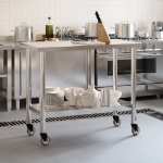 Tavolo da Lavoro Cucina con Ruote 110x55x85 cm in Acciaio Inox