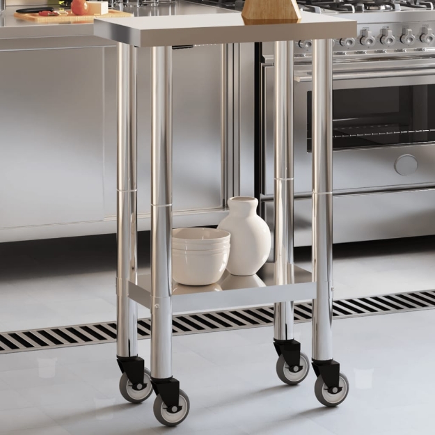 Tavolo da Lavoro Cucina con Ruote 55x30x85 cm in Acciaio Inox