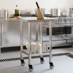 Tavolo da Lavoro Cucina con Ruote 55x55x85 cm in Acciaio Inox