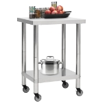 Tavolo da Lavoro Cucina con Ruote 60x30x85 cm in Acciaio Inox