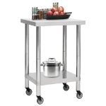 Tavolo da Lavoro Cucina con Ruote 60x60x85 cm in Acciaio Inox