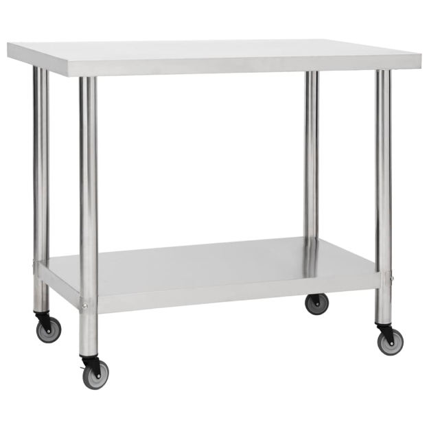 Tavolo da Lavoro Cucina con Ruote 80x60x85 cm in Acciaio Inox