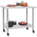 Tavolo da Lavoro Cucina con Ruote 80x60x85 cm in Acciaio Inox