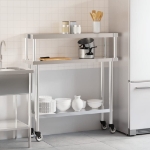 Tavolo Lavoro Cucina con Ripiano 110x30x120 cm Acciaio Inox