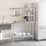 Tavolo Lavoro Cucina con Ripiano 110x30x150 cm Acciaio Inox