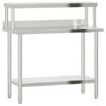 Tavolo Lavoro Cucina con Ripiano 110x55x120 cm Acciaio Inox