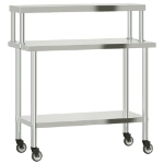 Tavolo Lavoro Cucina con Ripiano 110x55x120 cm Acciaio Inox