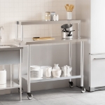 Tavolo Lavoro Cucina con Ripiano 110x55x120 cm Acciaio Inox