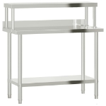 Tavolo Lavoro Cucina con Ripiano 110x55x120 cm Acciaio Inox