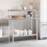 Tavolo Lavoro Cucina con Ripiano 110x55x120 cm Acciaio Inox