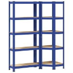 Set di Scaffali 2pz a 5 Ripiani Blu Acciaio e Legno Multistrato