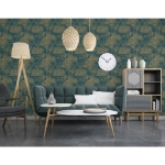 DUTCH WALLCOVERINGS Carta da Parati "Tropical" Blu Scuro e Oro