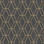 DUTCH WALLCOVERINGS Carta da Parati Design Esagonale Nero e Oro