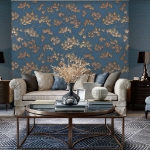 DUTCH WALLCOVERINGS Carta da Parati Motivo a Pino Oro e Blu