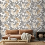 DUTCH WALLCOVERINGS Carta da Parati Wild Palms Grigio e Beige