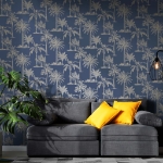 DUTCH WALLCOVERINGS Carta da Parati Alberi Tropicali Blu e Argento