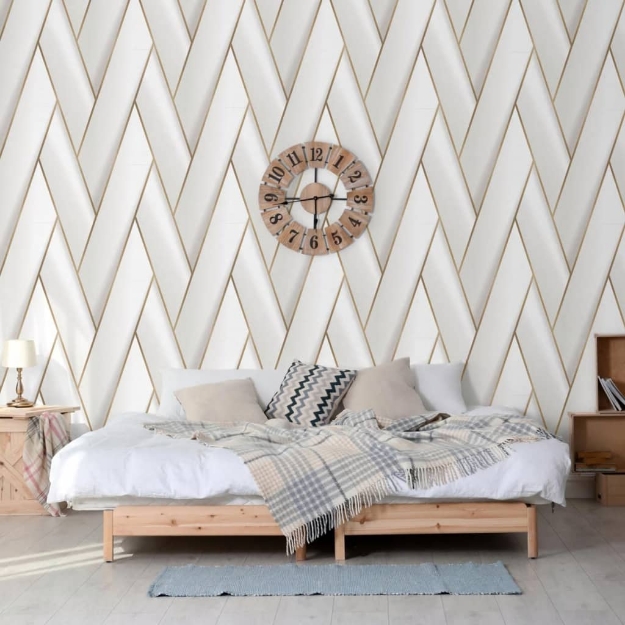 DUTCH WALLCOVERINGS Carta da Parati Geometric Bianco e Oro