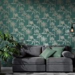 DUTCH WALLCOVERINGS Carta da Parati Alberi Tropicali Verde Tè Argento