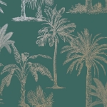 DUTCH WALLCOVERINGS Carta da Parati Alberi Tropicali Verde Tè Argento