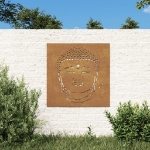 Decorazione Muro Giardino 55x55 cm Testa Buddha Acciaio Corten