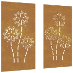 Decorazioni Muro da Giardino 2pz 105x55 cm Fiore Acciaio Corten