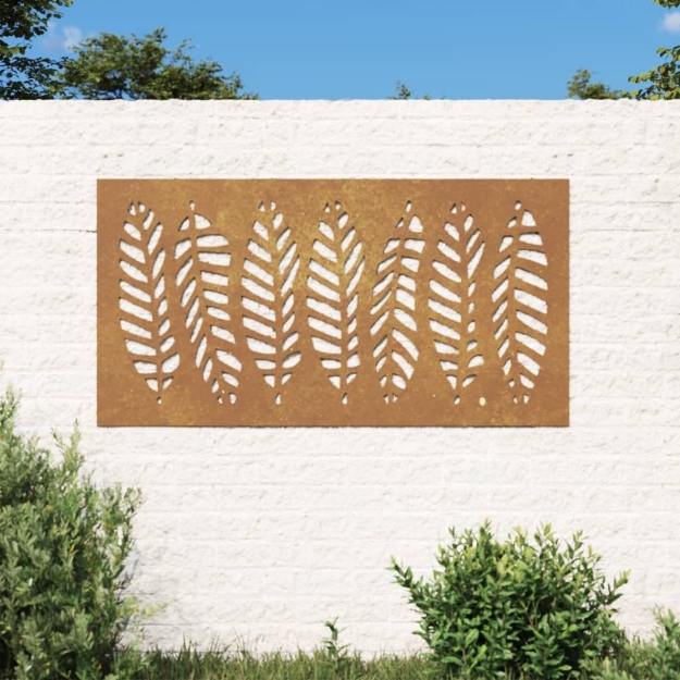 Decorazione Muro da Giardino 105x55 cm Foglia Acciaio Corten