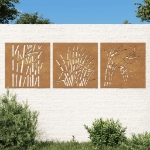 Decorazioni Muro Giardino 3 pz 55x55 cm Erba in Acciaio Corten