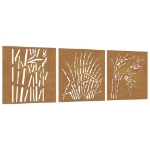 Decorazioni Muro Giardino 3 pz 55x55 cm Erba in Acciaio Corten