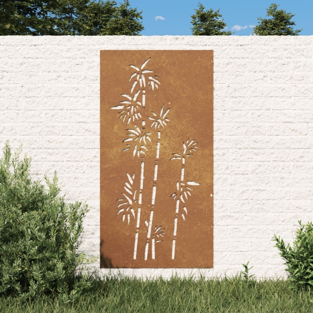 Decorazione Muro da Giardino 105x55 cm Bambù in Acciaio Corten