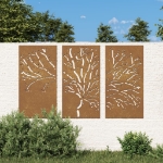 Decorazioni Muro Giardino 3pz 105x55 cm Albero Acciaio Corten